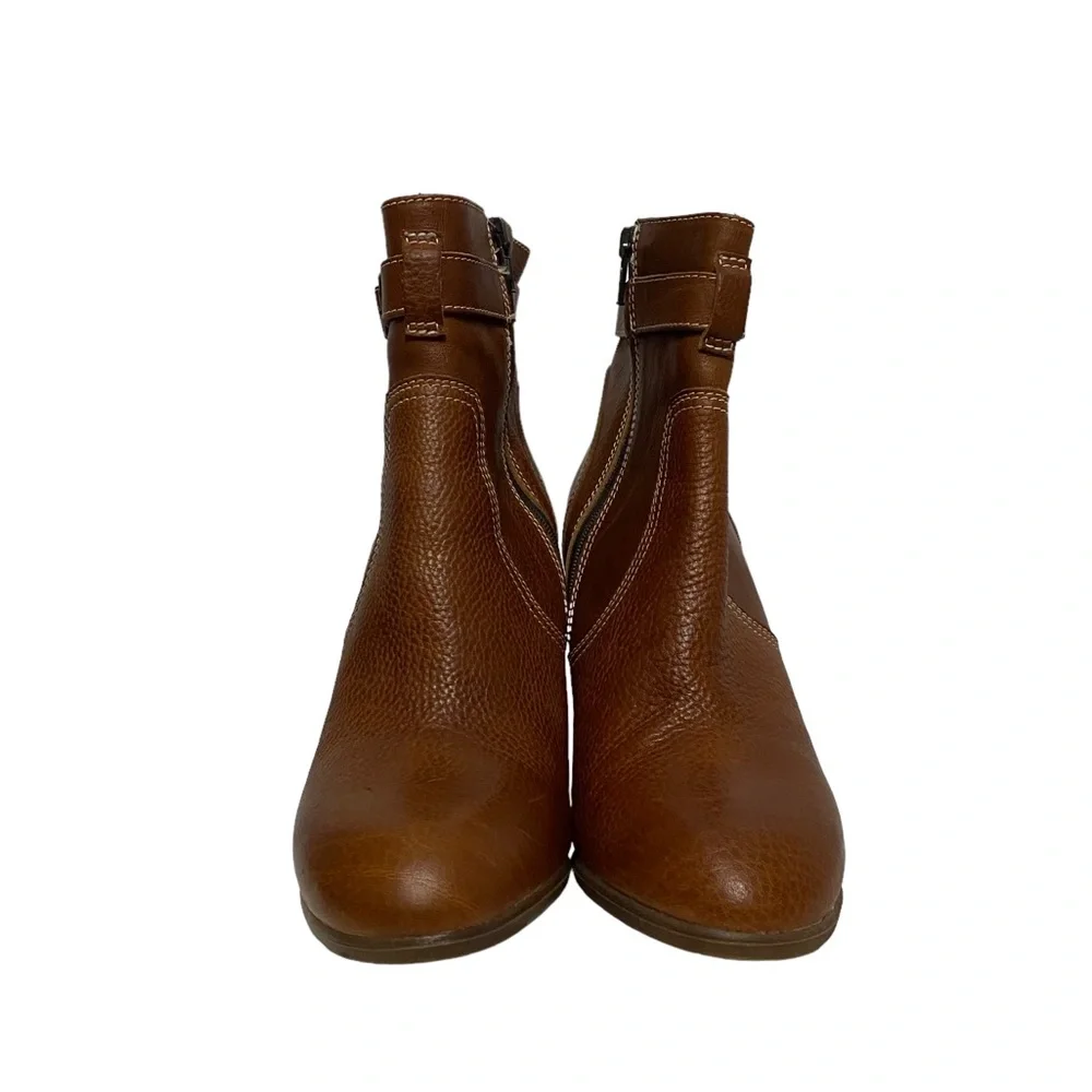 Italian Nara Shoes Leather Wedge Winter‎ Break Casual Chic Bootie Cognac Brown